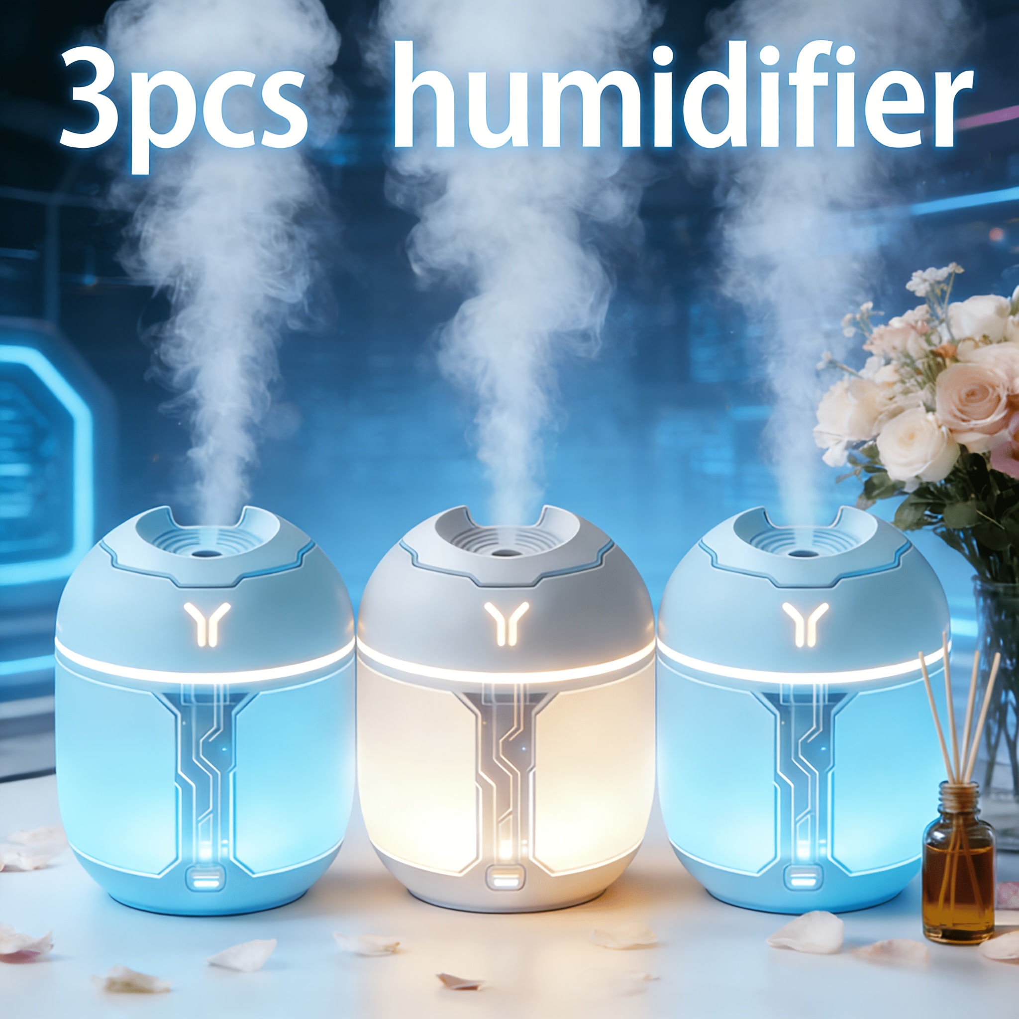 TEMU 3pcs Set Of Colorful Humidifiers, , Built-in Soft Led Light, Adjustable Mist , The , Suitable For Bedroom, Living Room, Office. A Home Air