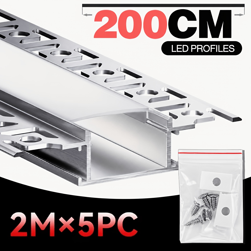 Plaster-in Aluminum Led Channel Set, 2m Each, Recessed , 2 Size Options (size A/ Size B), With Diffuser Cover For Cabinet And Wall Lighting