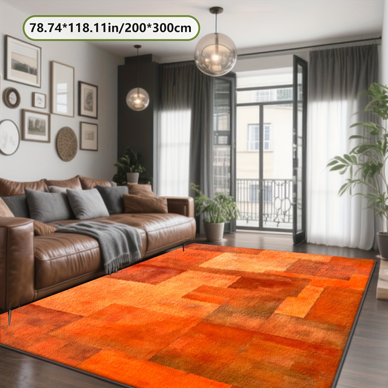 this orange geometric patterned rug features a soft plush texture and a dotted non slip   its a   decor item suitable for   settings   rooms bedrooms and cafes the rug is soft does not shed