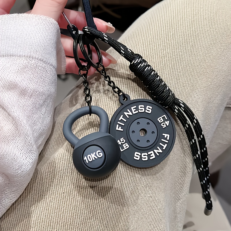 TEMU Women' Keychain With Weight Plate Design - Durable Gym Keyring, Compatible With Fitness Trackers, Suitable For Workouts, Jogging, And