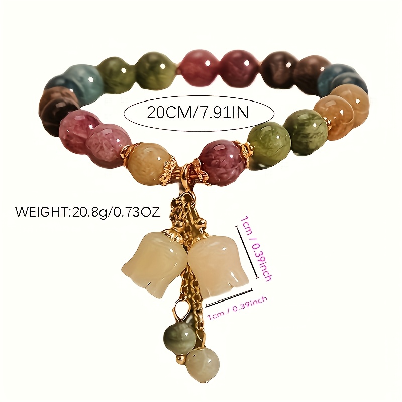 Multicolor Natural Stone Bead Bracelet with Floral Pendant