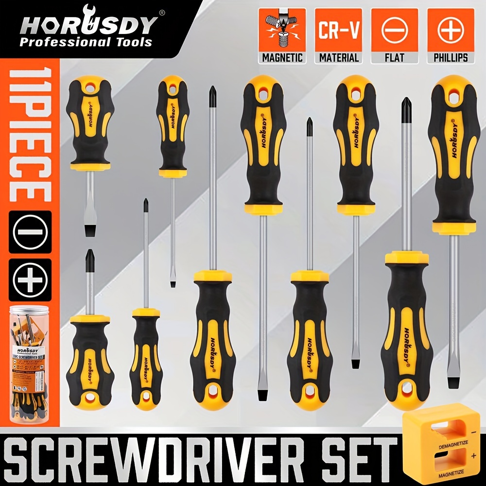 

de Tournevis HORUSDY 11pcs Embouts & , , Poignée Ergonomique, Rouille, Magnétiseur & Étui de Rangement