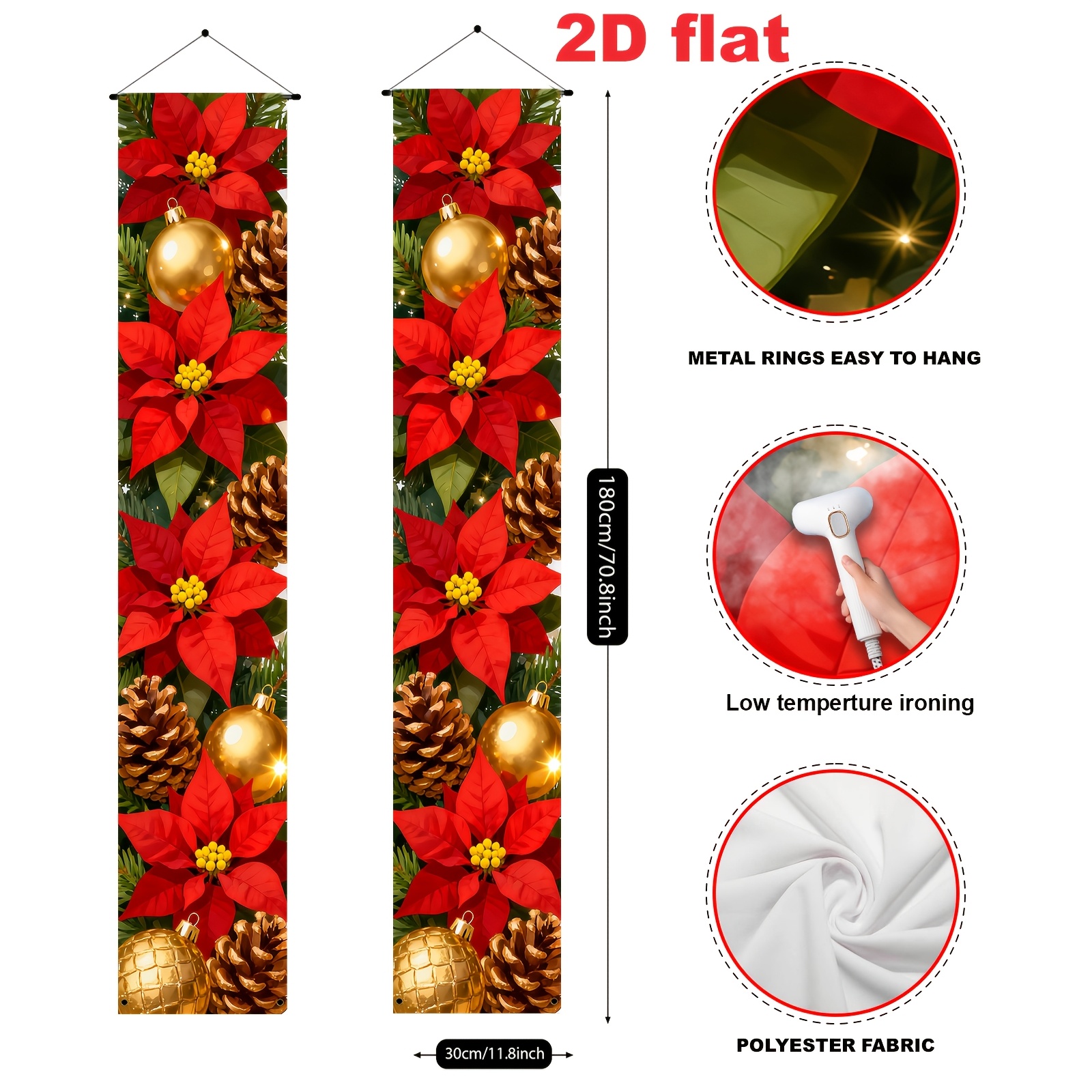TEMU 2d Flat, 2d Flat Banner Party Banners, Set Of 2 (11.8* Inches/30*180cm), Material, Christmas-themed Decorative Welcome Door Banner Featuring