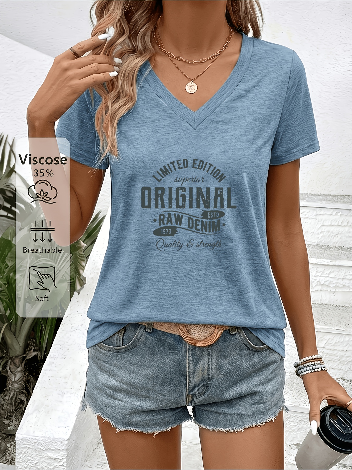 3pcs Set V-Neck Short-Sleeve T-Shirts, ORIGINAL Retro Distressed Letter Print, Soft And Skin-Friendly Fabric, Practical Top For, Machine Washable