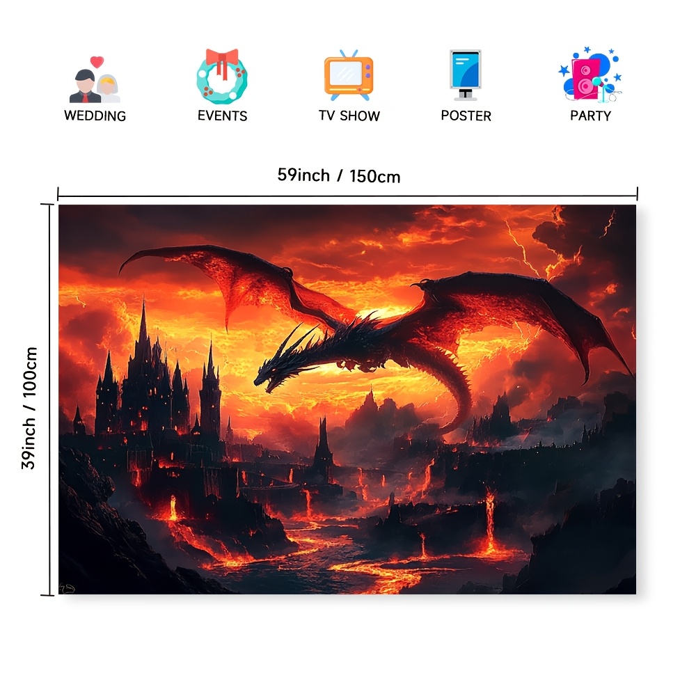 TEMU 1pc Fantasy Dragon And Castle Wall Tapestry, Durable Polyester Fabric, Versatile Holiday Party Decor, No Electricity Needed, Multiple Sizes (39x59in, 51x59in, 70.8x90.5in)