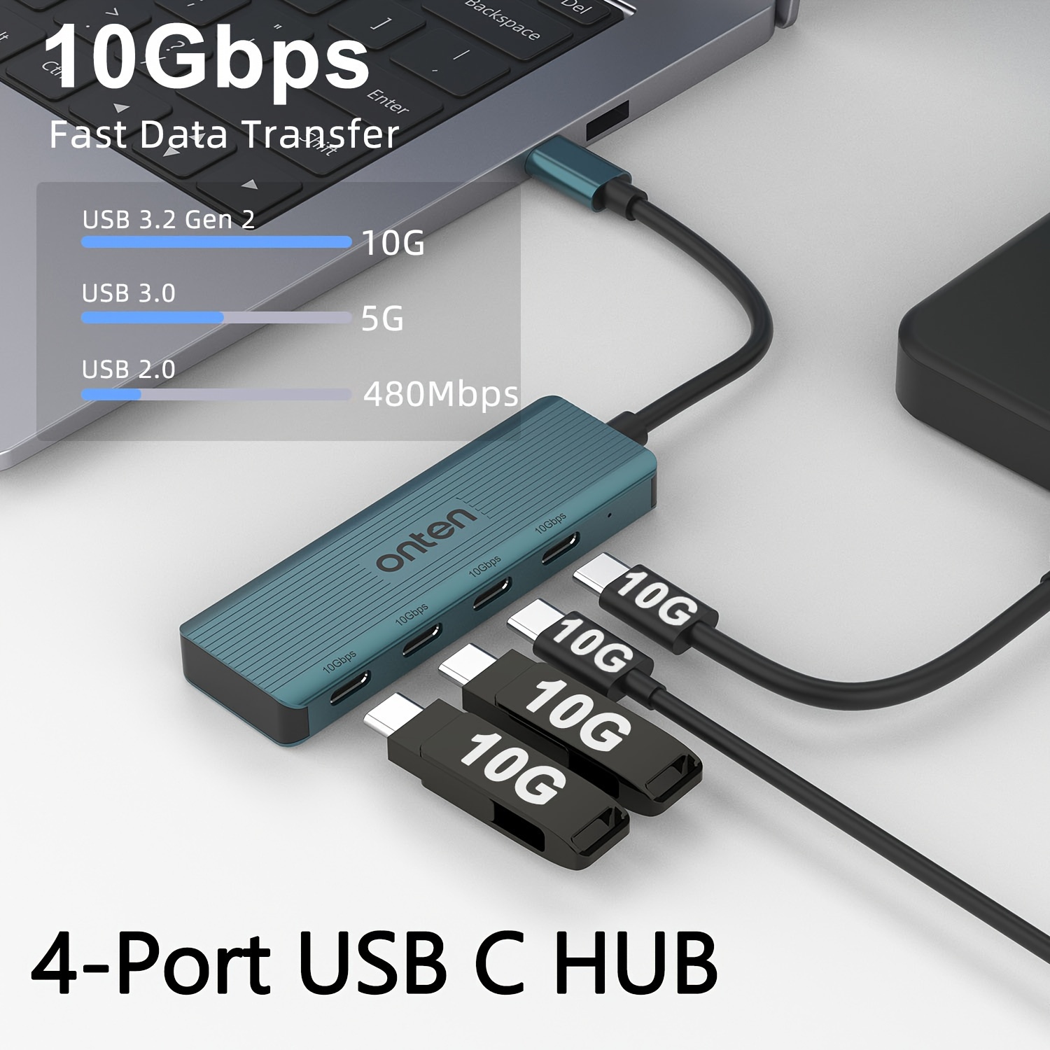 Adaptateur Hub USB-C vers 4x USB-A - Répartiteur USB 4en1 Adaptateur -  Aluminium