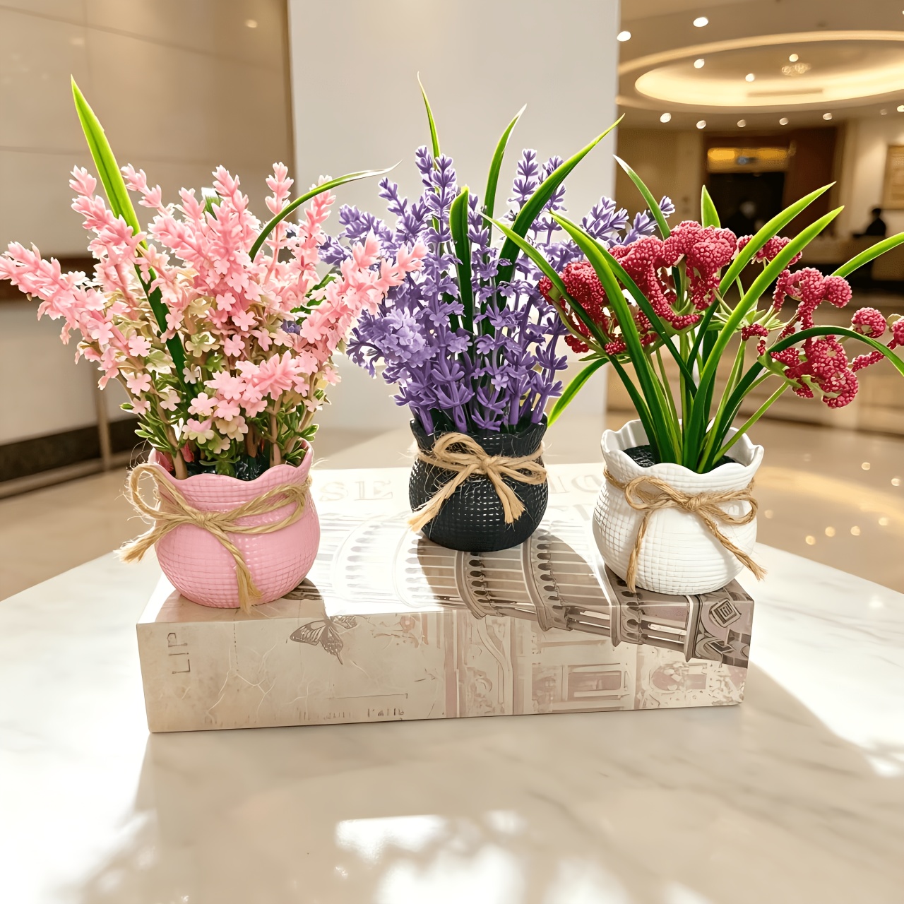 3 Pots of Artificial Potted Small Flowers, Mini Fake Flowers Desktop Home Ornaments