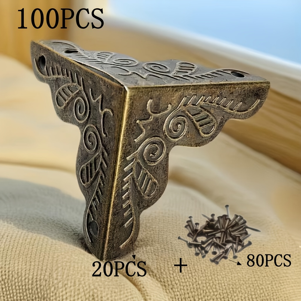 Image of 100pcs (20 Corner Protectors + 80 Nails) Exquisite Printed Home Corner Protector Decoration With Nails. , Can Provide Intimate Protection For Your Wooden Boxes, Prevent Collision And Wear