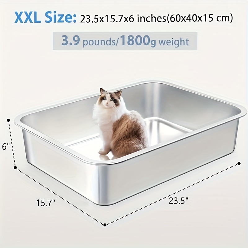 TEMU Heavy Duty Large Stainless Steel Cat Litter Box, Rust-proof, Easy To Clean, For And Rabbits, Long-lasting Durability