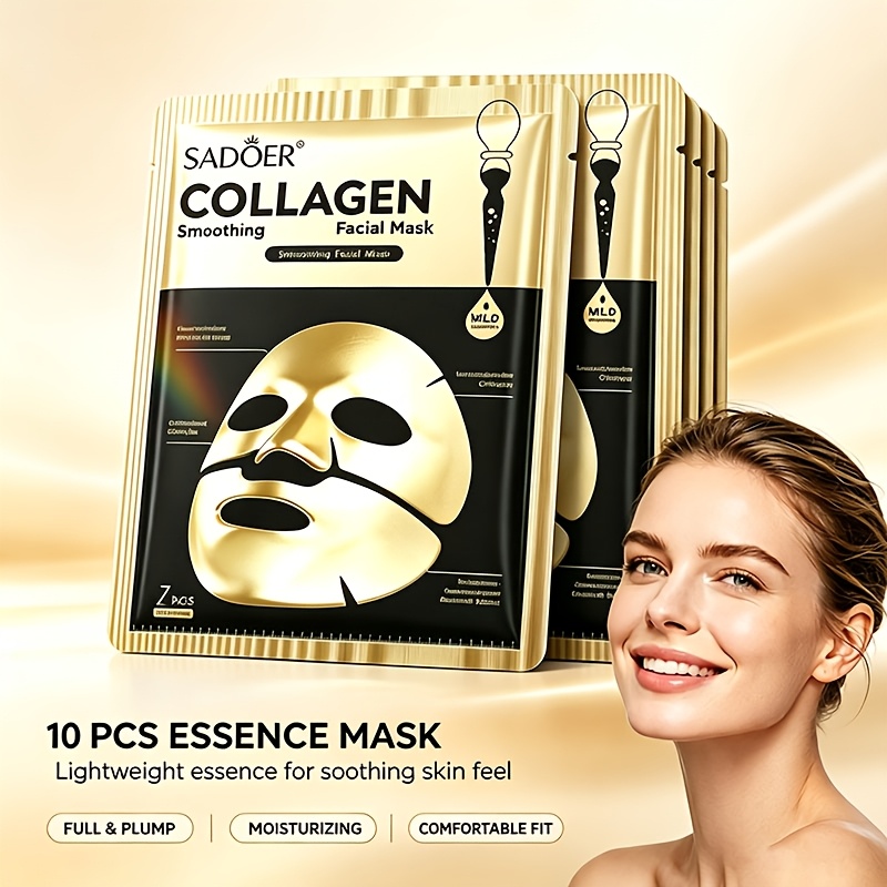 TEMU Split Collagen Face Sheet Mask Set 10pcs Firming Facial Mask Non-sticky Lightweight Refreshing Skincare Sadoer