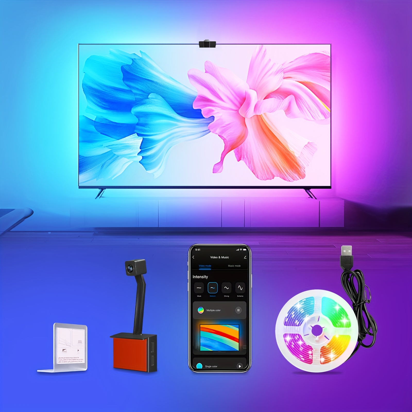 

Tv With Camera Led Backlight, Colorful Lights, Music Mode/diy Mode, Split Color Control, Easy And Quick Installation, Tv Led Light Smart Tv Led Backlight, 55-65 Inch Tv, Music Sync, App Control