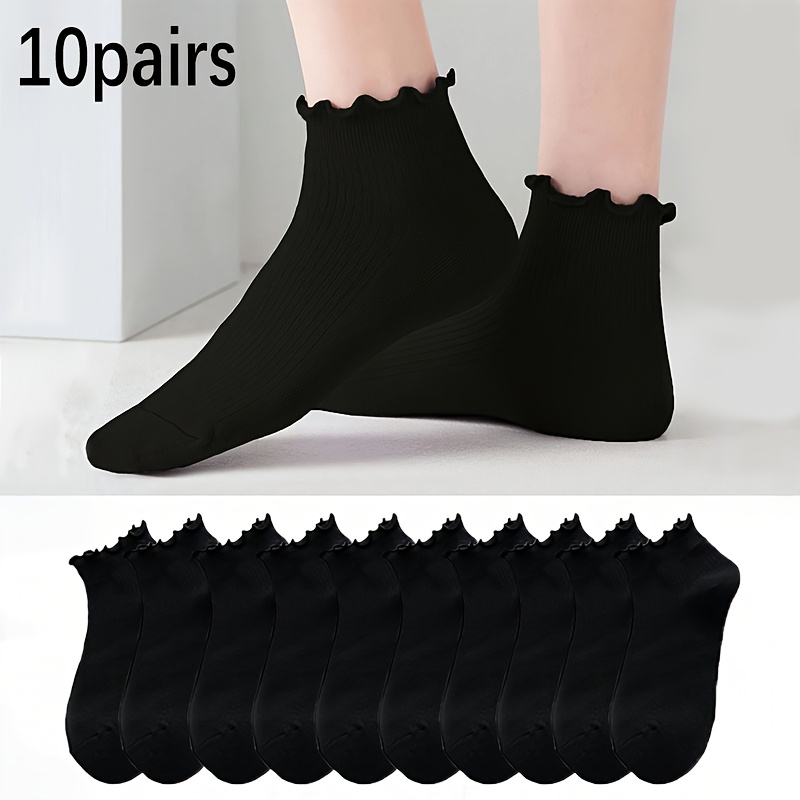 E-shop 10 Paar 'Frühlings-/Sommerliche, süße, raffinierte, bequeme, atmungsaktive, schwarze, kurze Socken, geeignet für Frühling/Sommer, für Teenager,