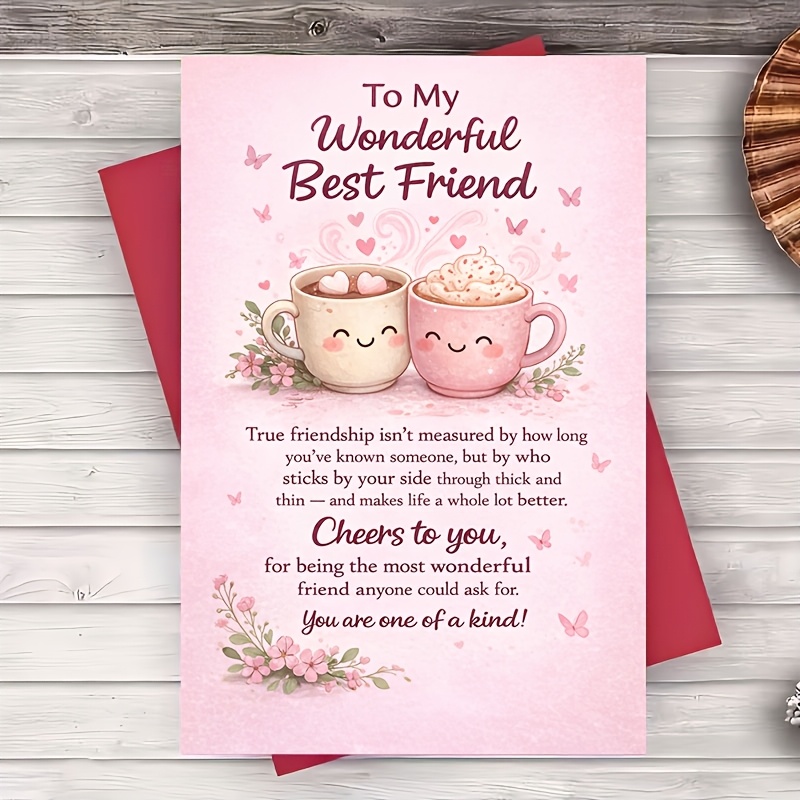 TEMU 1 Envelope And 1 Greeting Card Best Friend Greeting Card Cute Coffee Cup Design Friendship Appreciation For Her Or Him Birthday Thank You Gift