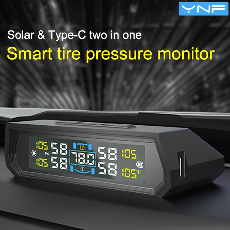 Image of Ynf Solar Tire Pressure Monitor: 4 External Sensors Compatible Real-time Tire Pressure Temperature Monitoring Non-destructive Installation Vibration Sensor Switch Practical And Convenient