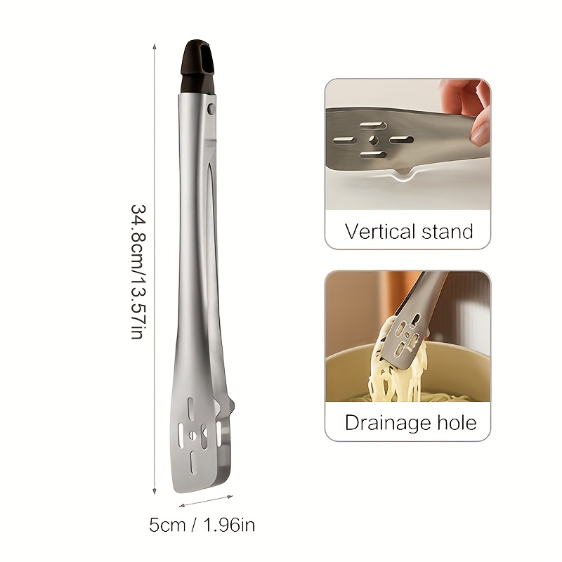 1pc heavy duty stainless steel kitchen clamp long handle non   for steak bbq salad bread pastries commercial home use easy clean   tongs tongs for cooking     design Product details 2