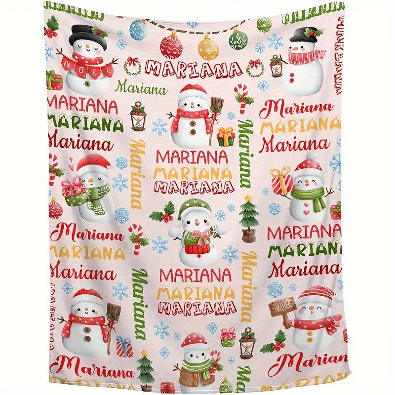 

Personalized Christmas Snowman Print Fleece Blanket - Soft, Warm, Machine Washable Flannel Throw For Sofa, Bed, Travel, Camping, Office - Use