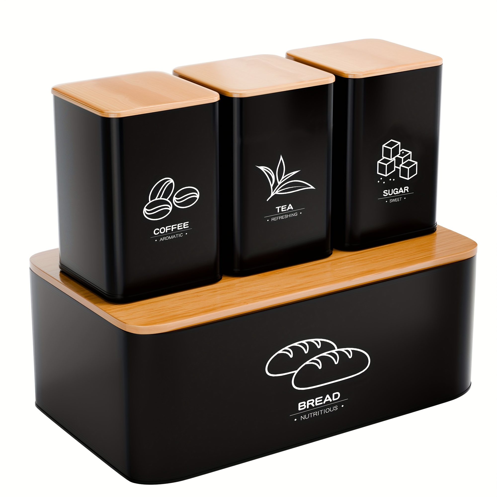 Metal For Bread Box For Kitchen Countertop With Coffee Sugar Organizer With Lid Kitchen For Bread Box And Jar Set, Classic For Bread Jar With Lid For Bread, Large Capacity