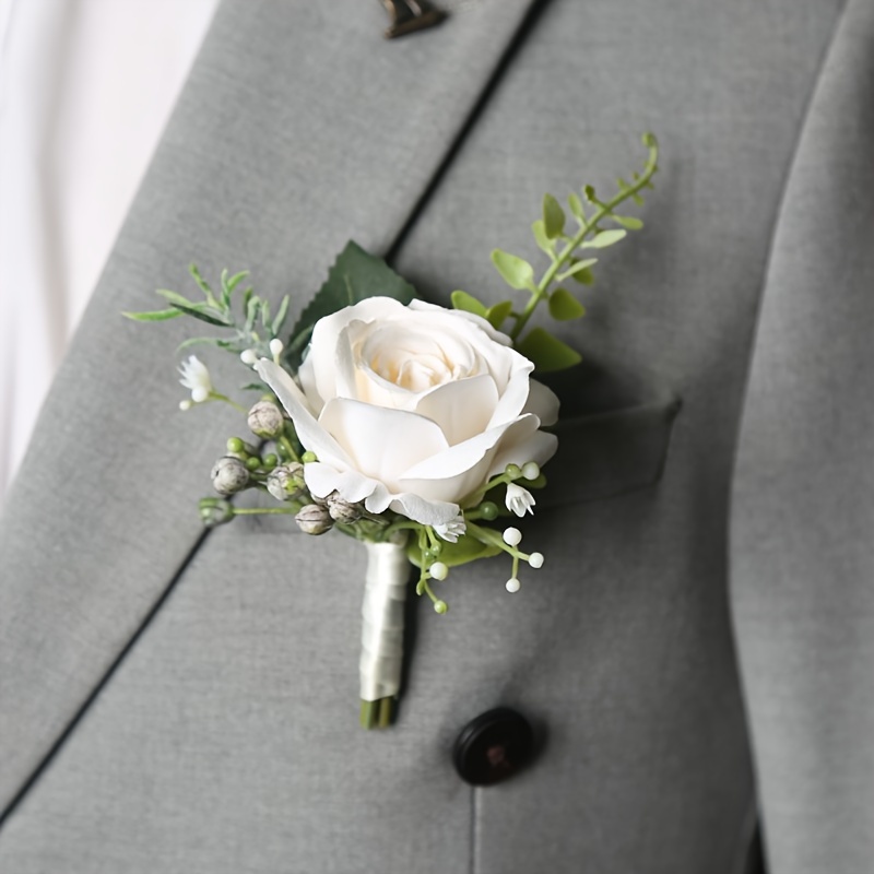 

Elegant White Rose Boutonniere - Perfect For Weddings, Galas, Birthday Parties, Family Gatherings, And Festive Celebrations - Modern Style Home Decor