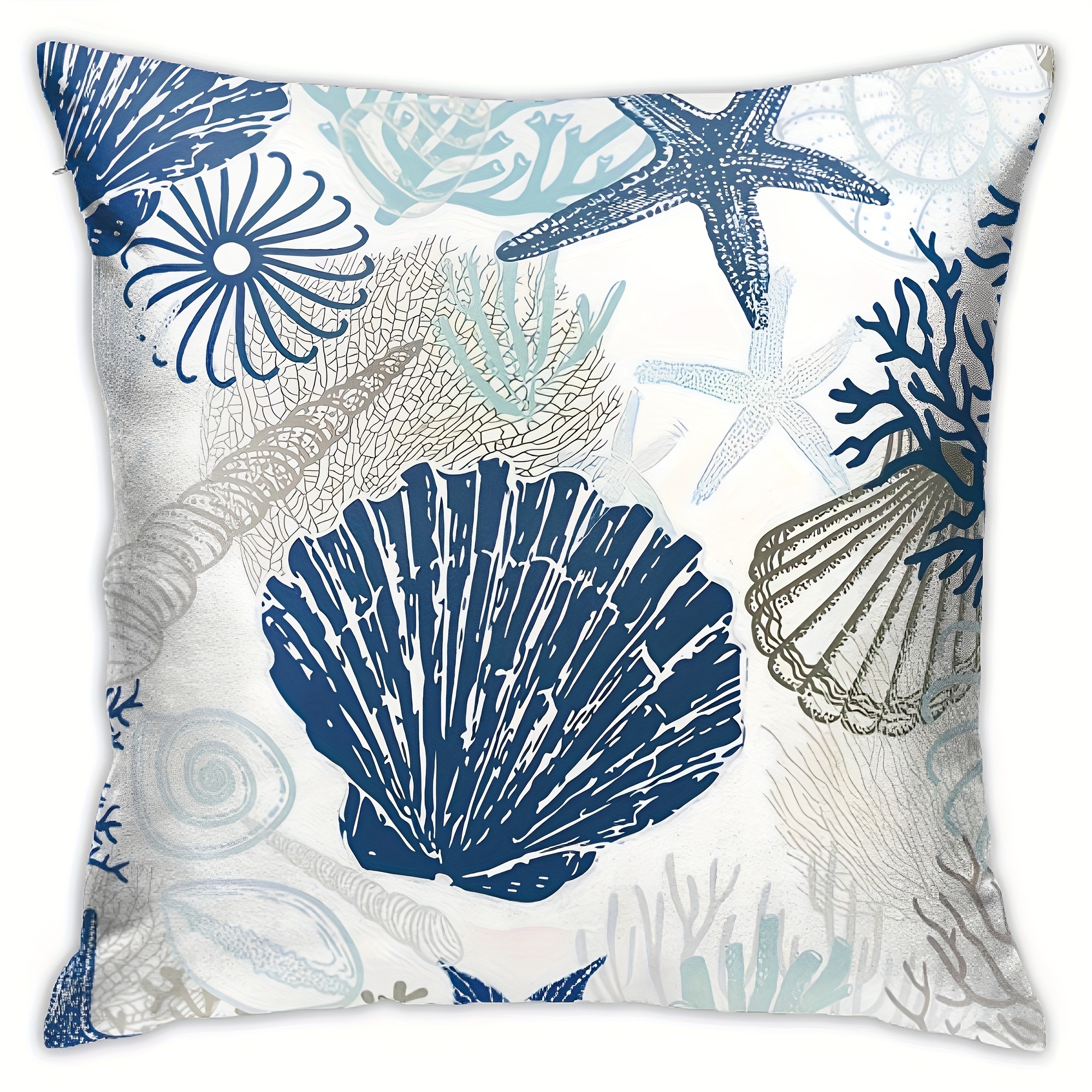 

1pc Throw Pillow Cover, Coastal Blue Ocean Themed Pillow Cover, Starfish Beach Decorative Pillowcase Square Cotton Cushion Cover For Bedroom Sofa Home Decor, 18x18 Inch