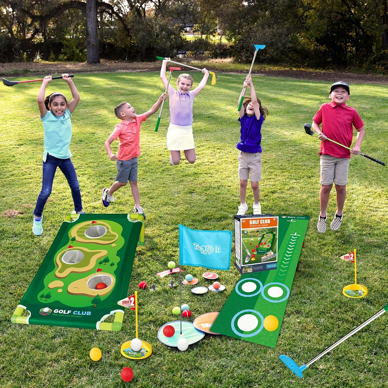 

2-in-1 Kids Golf Club Set And Bean Bag Toss Game, Toddler Golf Set- Mini Golf And Corn Hole Game For Kids Outdoor Toys- Ideal Gift For 2, 3, 4, 5, 6 Year Old Boys And Girls