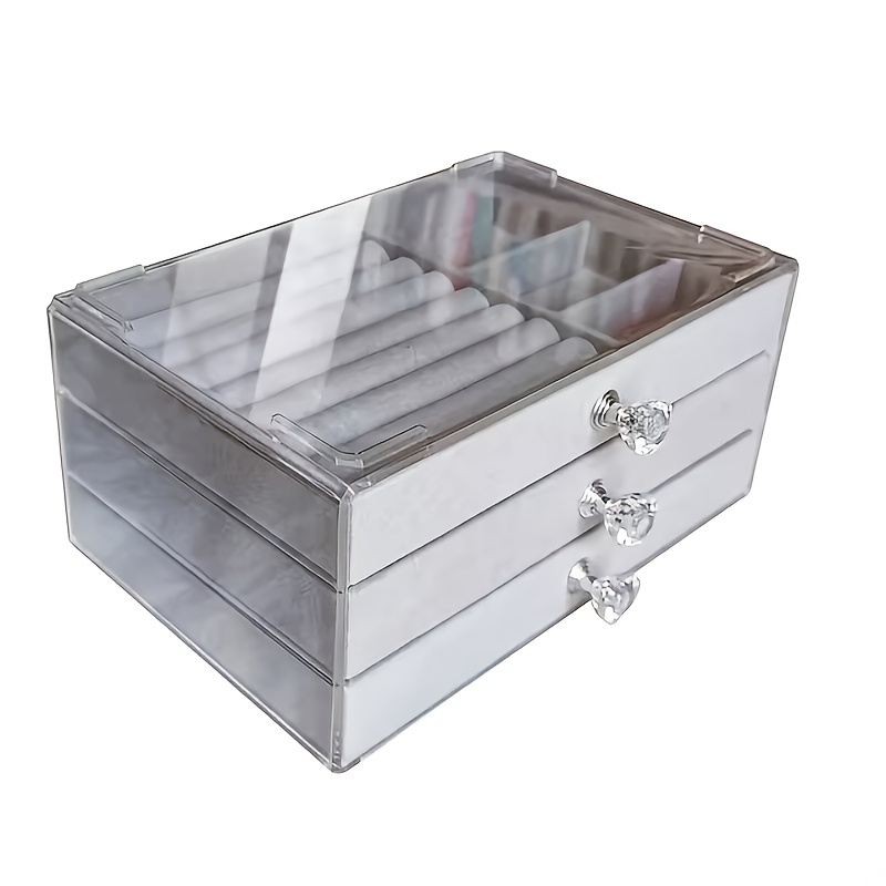 TEMU Velvet Acrylic Jewelry Storage Box With 3 Drawers, Stackable And Displayable, Can Store Earrings, Necklaces, Bracelets, The For Women