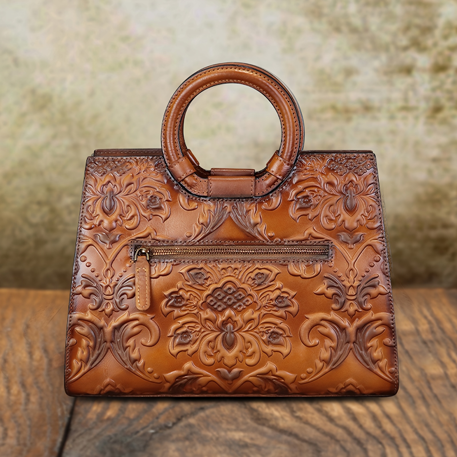 QWQ Women' Genuine Leather Handbag & Purse - Top-Grain Cowhide Vintage Satchel Bag with Detachable Crossbody/Shoulder Strap, Embossed Full-Price Genuine Leather Bag (No Cheapen Additions) for, Travel, Everyday Use -