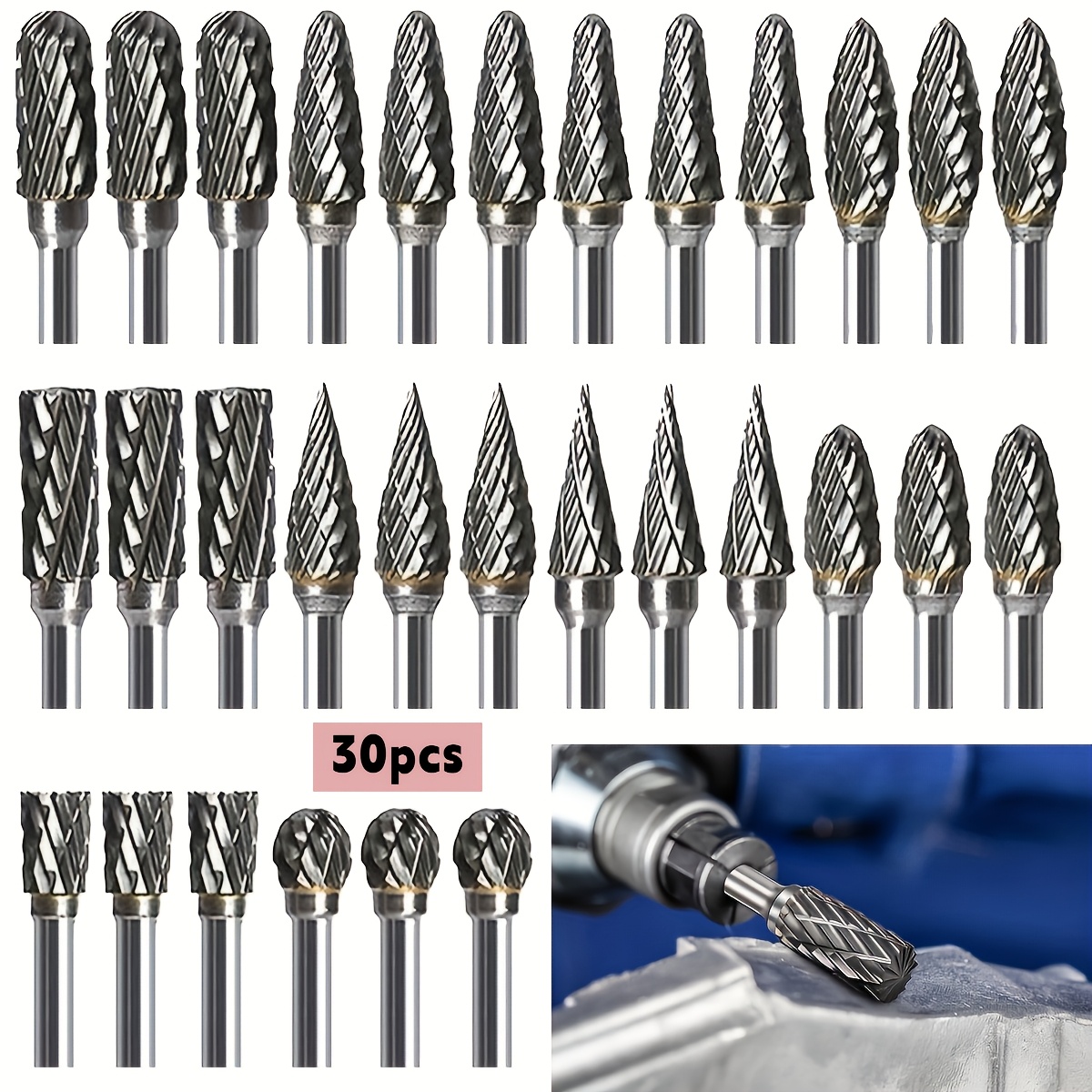 30pcs single flute   steel grinding bit set   design precision shank mold grinder bits ideal for diy woodworking carving plastic drilling metal polishing and professional   tools