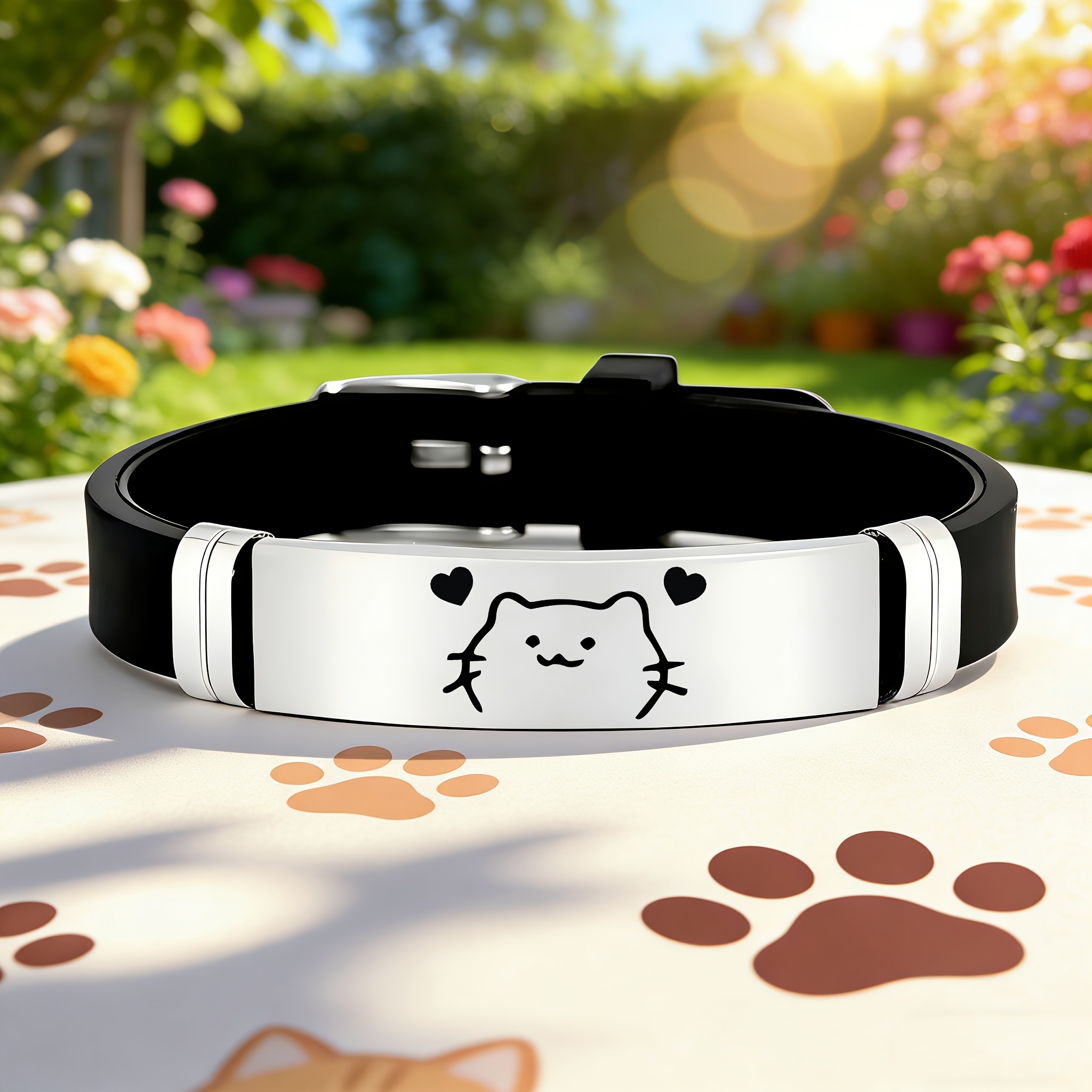 Cute Cat Heart Pattern Stainless Steel Bracelet, Fun Keepsake