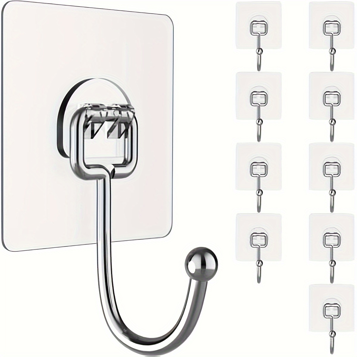 

10pcs Hooks, Heavy-duty Adhesive Hooks, Wall-mounted Rustproof Storage Hanger, For Bathroom, Kitchen, And Home Use, Kitchen Organizers And Storage, Kitchen Accessories