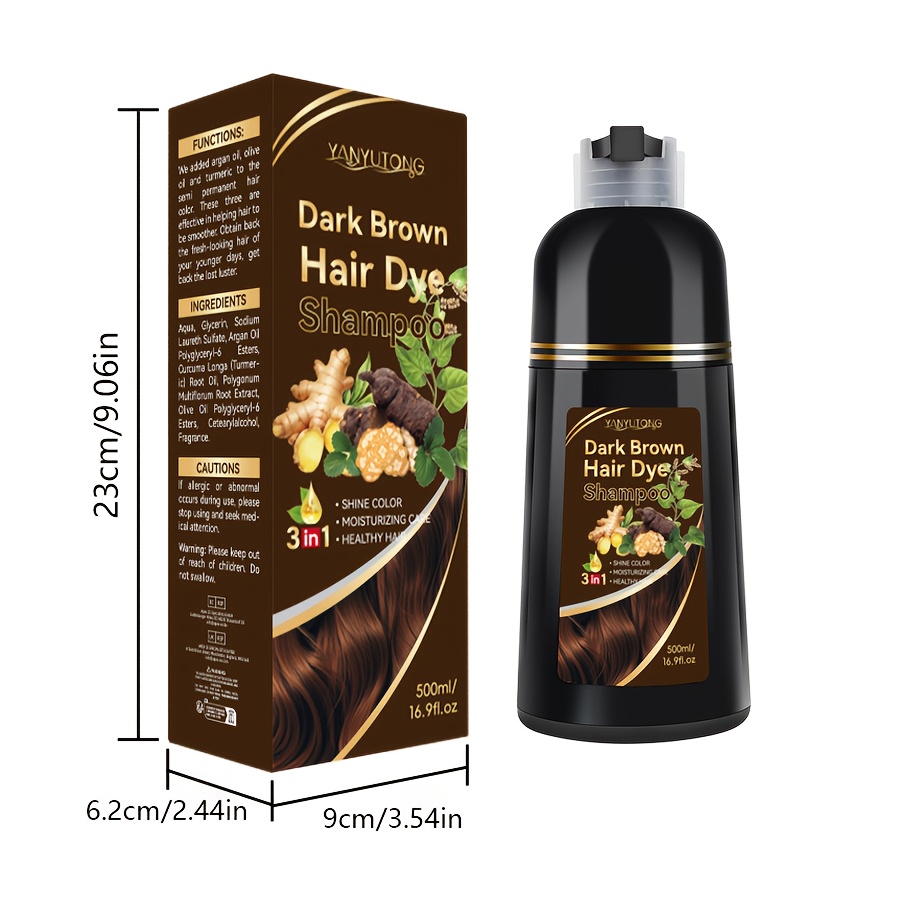 1pc 500ml dark brown hair shampoo natural plant ingredients non damaging to scalp   effects quick gray hair coverage 500ml summer essential for men and women unisex hair care fashionable     icon