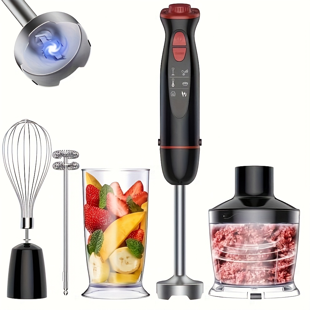 TEMU Hand Blender, 1000w Powerful Led Backlight 12-speed Handheld Stick Blender With With Copper Motor Stainless Steel Blade, Chopper, Beaker, 600ml,