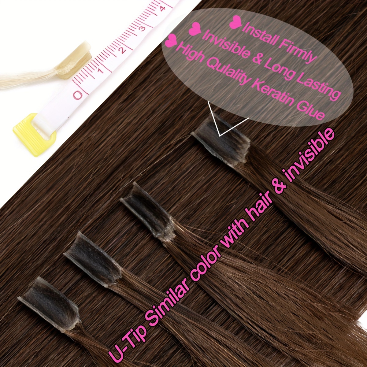 keratin u tip hair extensions nail tips 16in 24in pre bonded u tip hair extensions human hair 50 strands keratin   human hair extensions 100 real hair u tip extensions 50 gram details 4