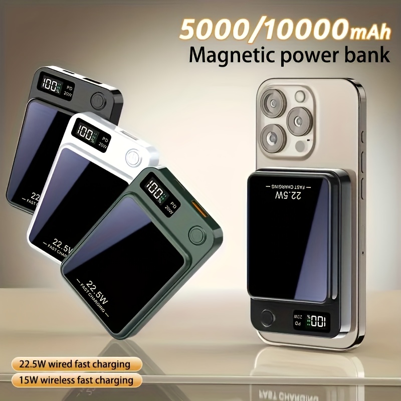 Magnetic Wireless Charging Power Bank 5000/10000mAh Battery 15W Fast Wireless Charging 22.5W PD Fast Charging Power Bank