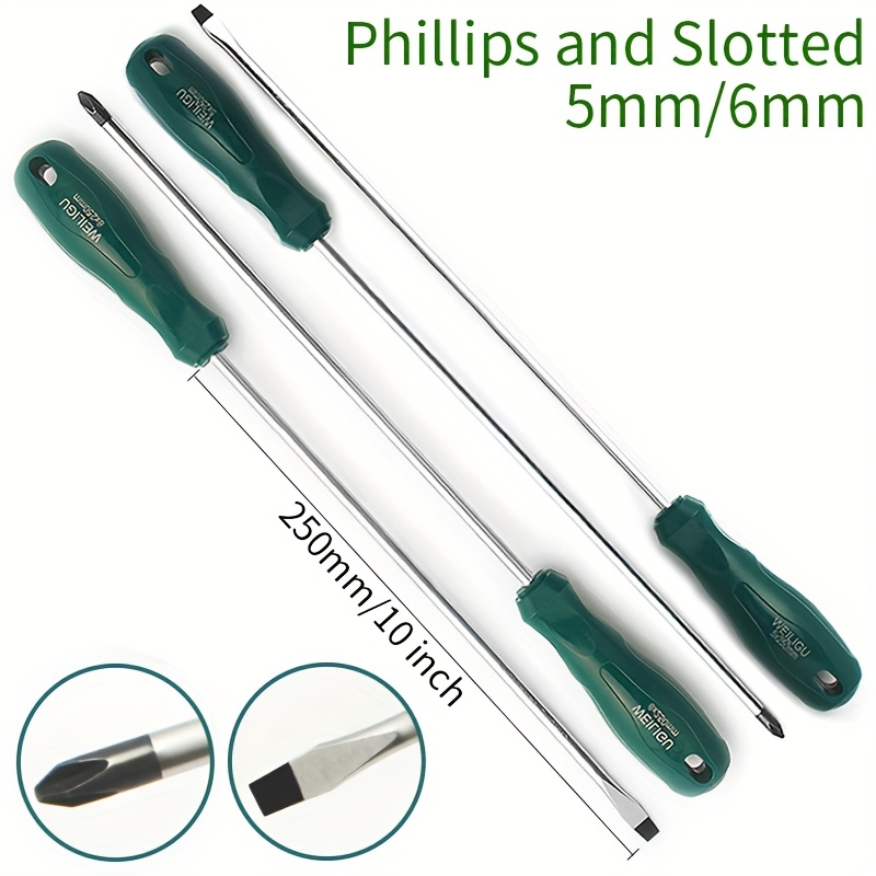 Image of 4pcs Extra Long Screwdriver Set Total Length 350mm Shank Length 10 Inches, Shank Diameter 5mm 6mm Phillips Head And Combination, Manual Remote Distance Tightening Depth Screws Blade With