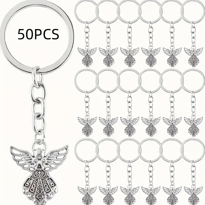 Image of 50pcs Guardian Keychain Silvery Charm Keyring Pendant Women Party Gift Keychain Crafts