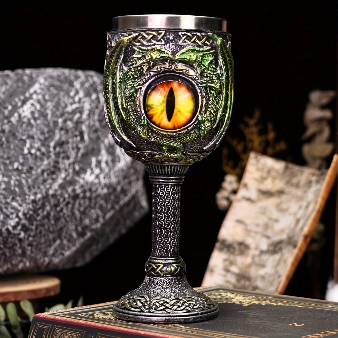 1pc 2024 new halloween gift dragon statue shaped cup dragon eye tall cup stainless steel inner container dragon eye cup gothic glass christmas gift details 5