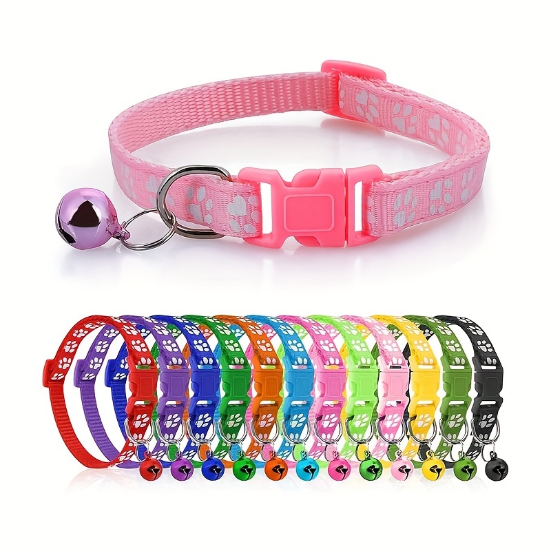 

safety First" 30-piece Adjustable Puppy Id Collars With Bells - Cute Cartoon Footprint Design, Quick Release Buckle For Safety & Comfort - Perfect For Dogs, Cats & Small Pets