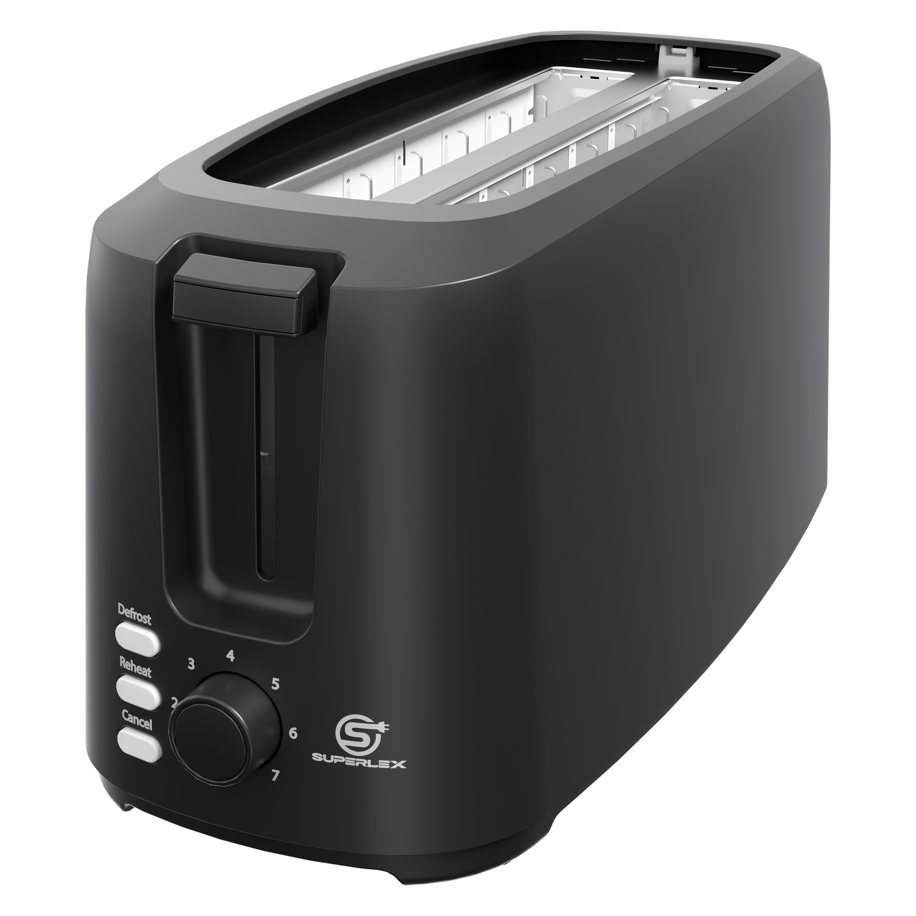 E-shop SUPERLEX 4-Schichten Toaster (1450W, Matt Schwarz) mit Entrostfunktion, Wärmefunktion & 7 Einstellungen, Abnehmbarem Krümelbehälter &