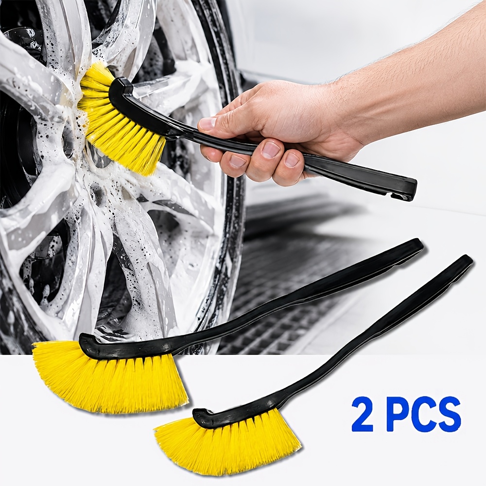 TEMU 2-pack Yellow Car Wheel Brushes, Detailing Brush With Black Handle - Essential Cleaning Tool For Cleaning And Detailing, Smooth Brush Head,