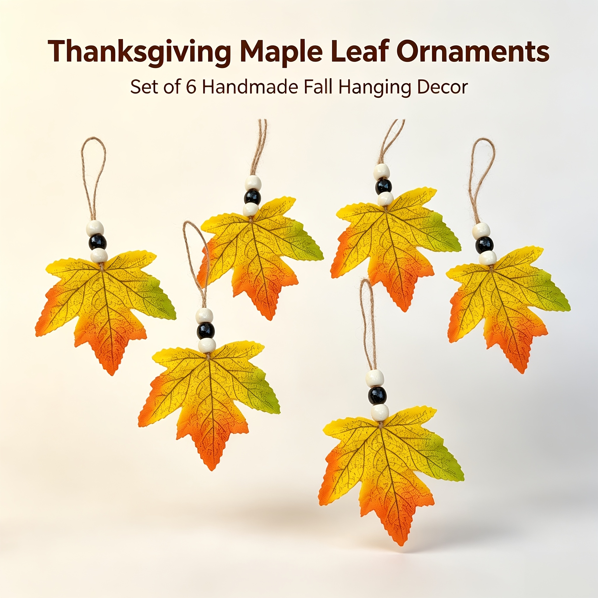 TEMU 6pcs Handmade Maple Leaf Beaded Hanging Ornaments For Thanksgiving Home Décor. Realistic Autumn Colors, Perfect For Thanksgiving, Halloween,