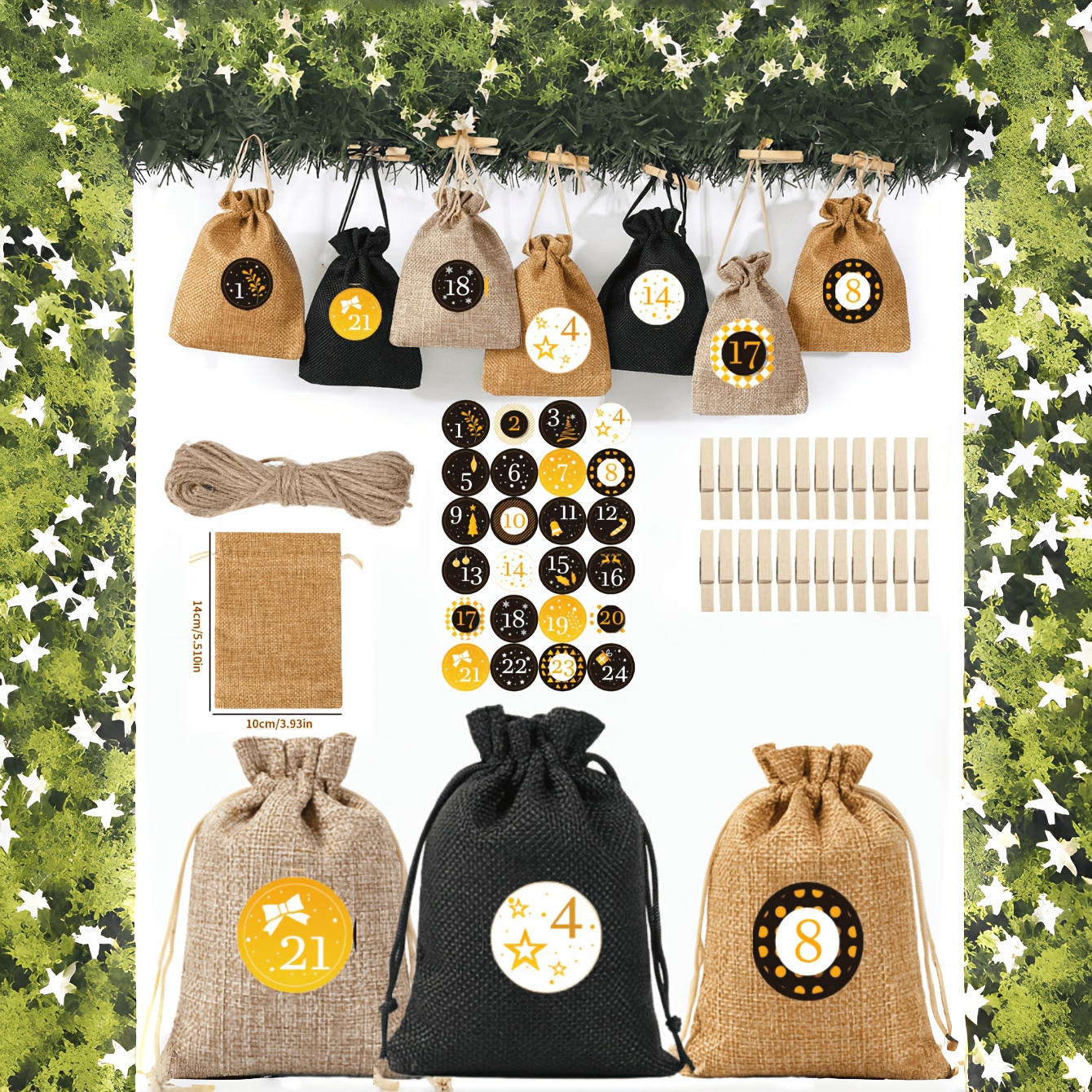 Image of Gift For Her/him 24pcs Christmas Advent Calendar Bags Hanging Burlap Gift Bags Home Storage Drawstring Bags Christmas Drawstring Bags New Year Burlap Gift Bags