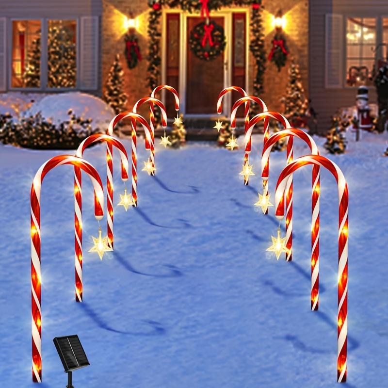 TEMU 10-pack Solar Christmas Candy Cane Lights, Outdoor Waterproof Pathway Stake Lights With 5 , Solar Lights For Outside Yard Walkway Garden