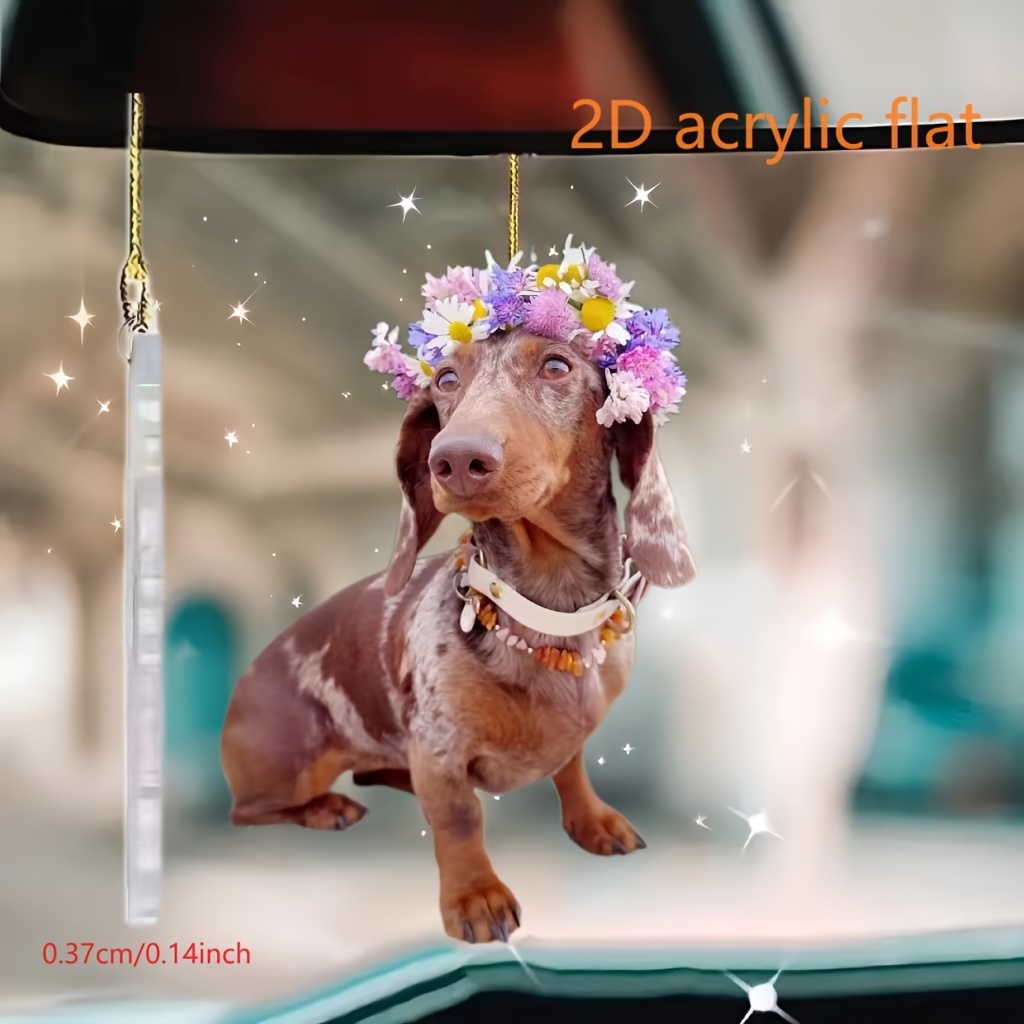 Cute Flower Crown Dachshund Dog Hanging Ornament 2d Acrylic Temu