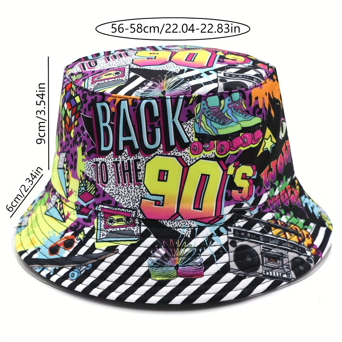 90s graffiti print retro hip hop style double sided bucket hat for men and women details 6