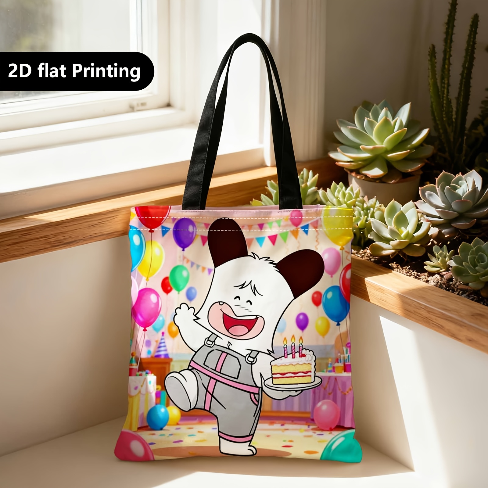 TEMU A Shopper Is Portable And On The Shoulder Or , Made Of. It Features A 2d Double-sided Design With A Cartoon Bear, Perfect For Birthday Parties