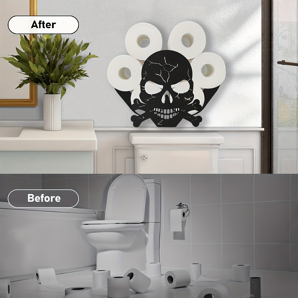 metal wall mounted tissue box holder with skull   design self   no drill bathroom kitchen storage for single double forever rolls fits all sizes   decor bathroom storage   Product details 1