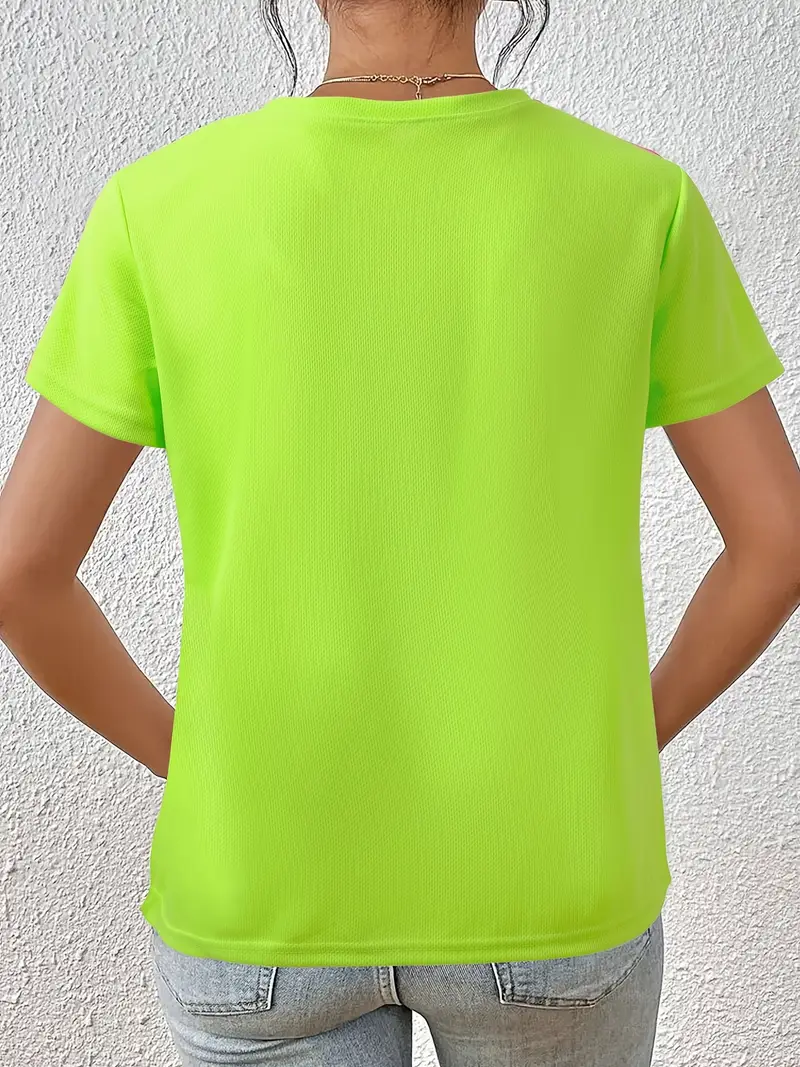 Women's Summer Casual Short Sleeve T-Shirt Bright Lime Green Round Neck Breathable Top, Lightweight Machine-Washable Solid Color Tee for Casual