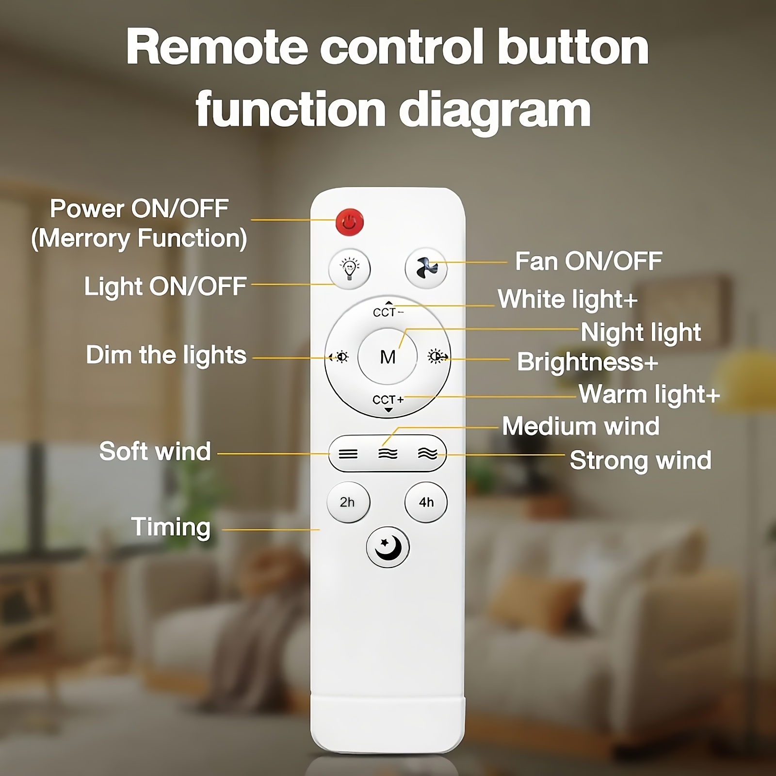 Ventilador de Techo con Luz y Control Remoto, Iluminación LED con Ventilador, 3 Velocidades de Flujo de Aire Silencioso y 3 Temperaturas de Color (3000K-4500K-6500K), Instalación Sin Herramientas + Temporizador, Ventilador de 6 Aspas E26/E27, Ideal para Dormitorio, Sala, Cocina, Garaje, Tiendas y