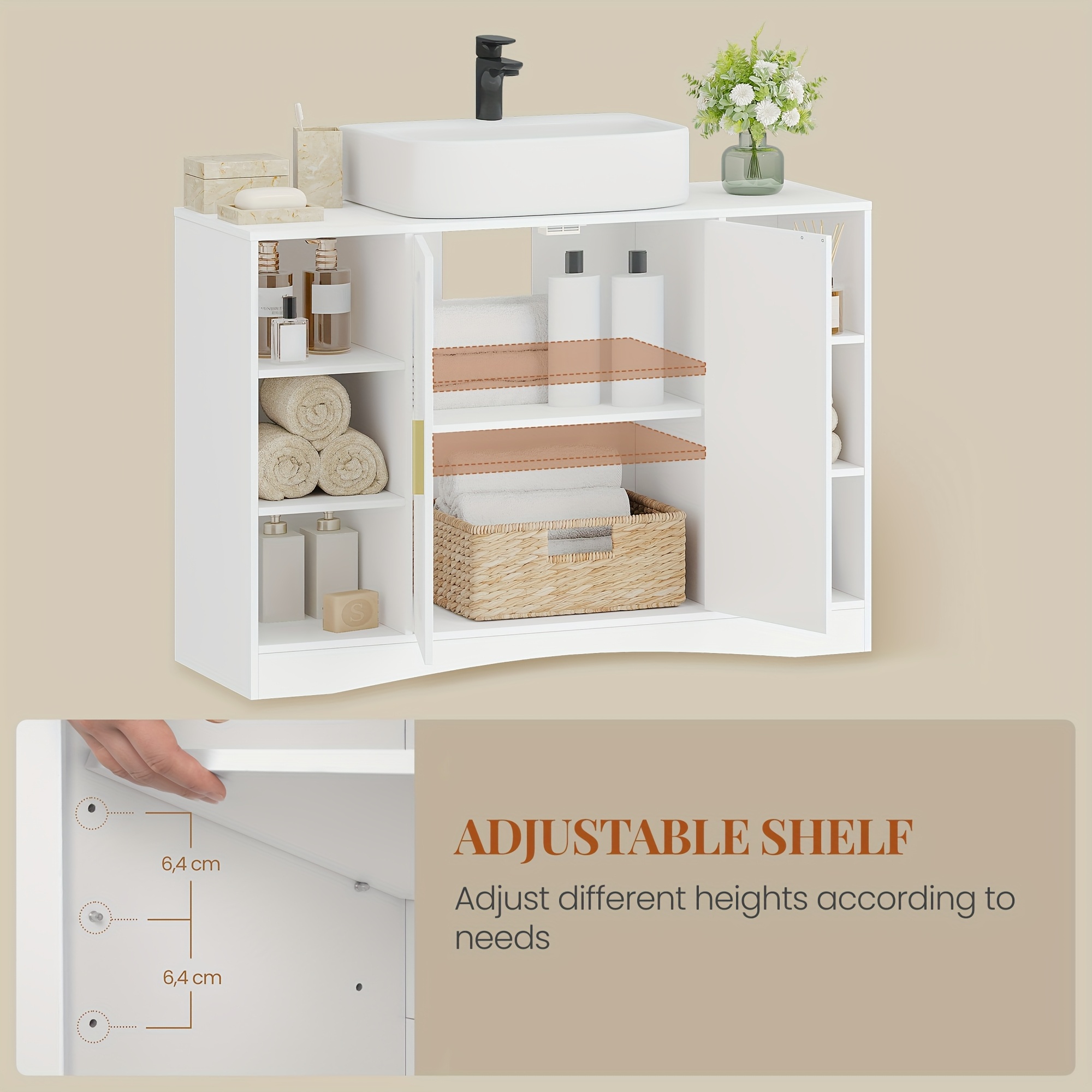 modern bathroom vanity cabinet with - freestanding bathroom sink base with , open shelf, adjustable shelves - space-saving bathroom storage unit for small bathrooms - easy assembly, bathroom shelf, sleek marble-like , , durable construction, apartment living | Handla På Temu Och Spara | Temu