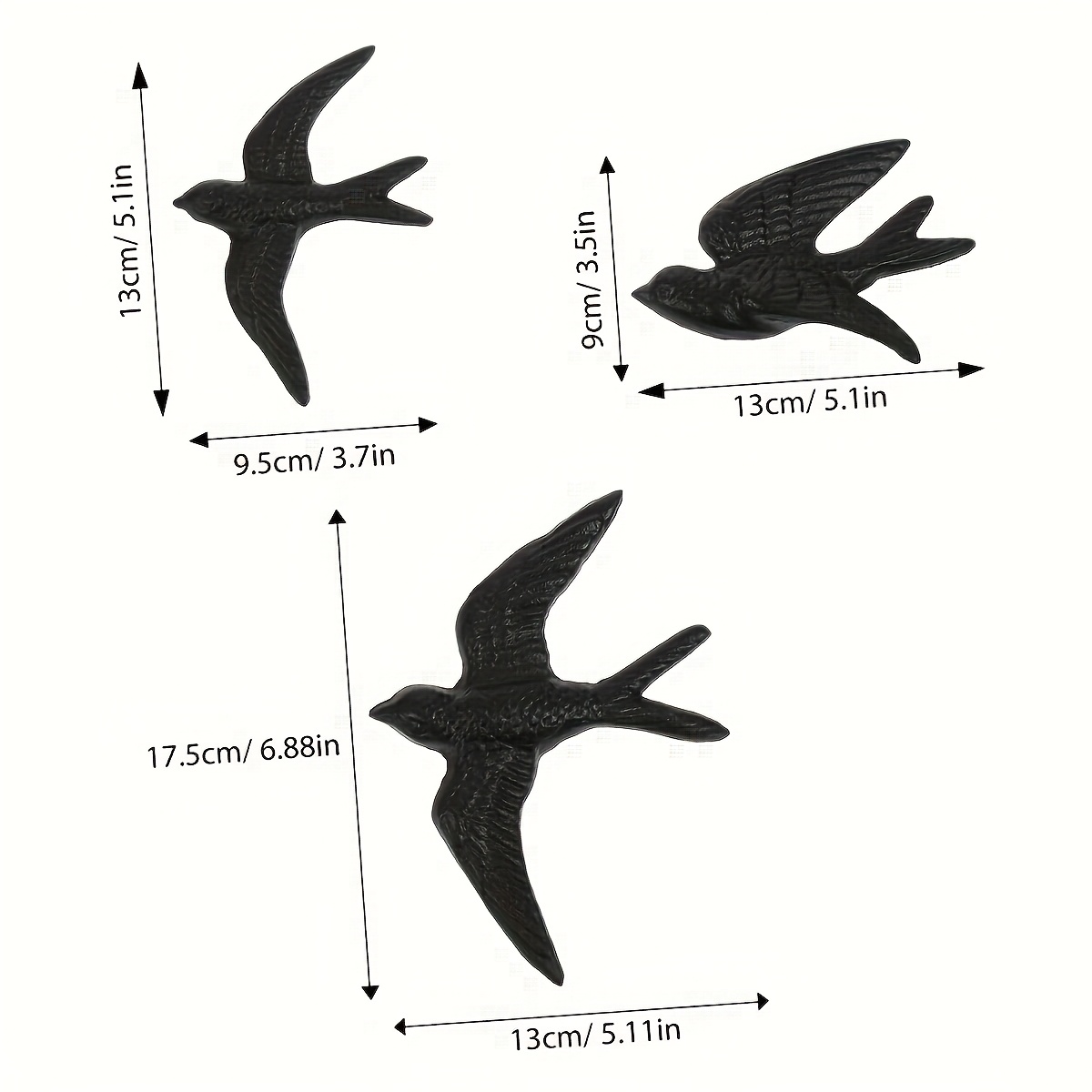 TEMU [3d] 3pcs Cast Iron Swallow Wall Decor, Vintage Black Flying Bird Wall Art, Rustic Farmhouse Wall Art, Suitable For Living Room, Entryway,